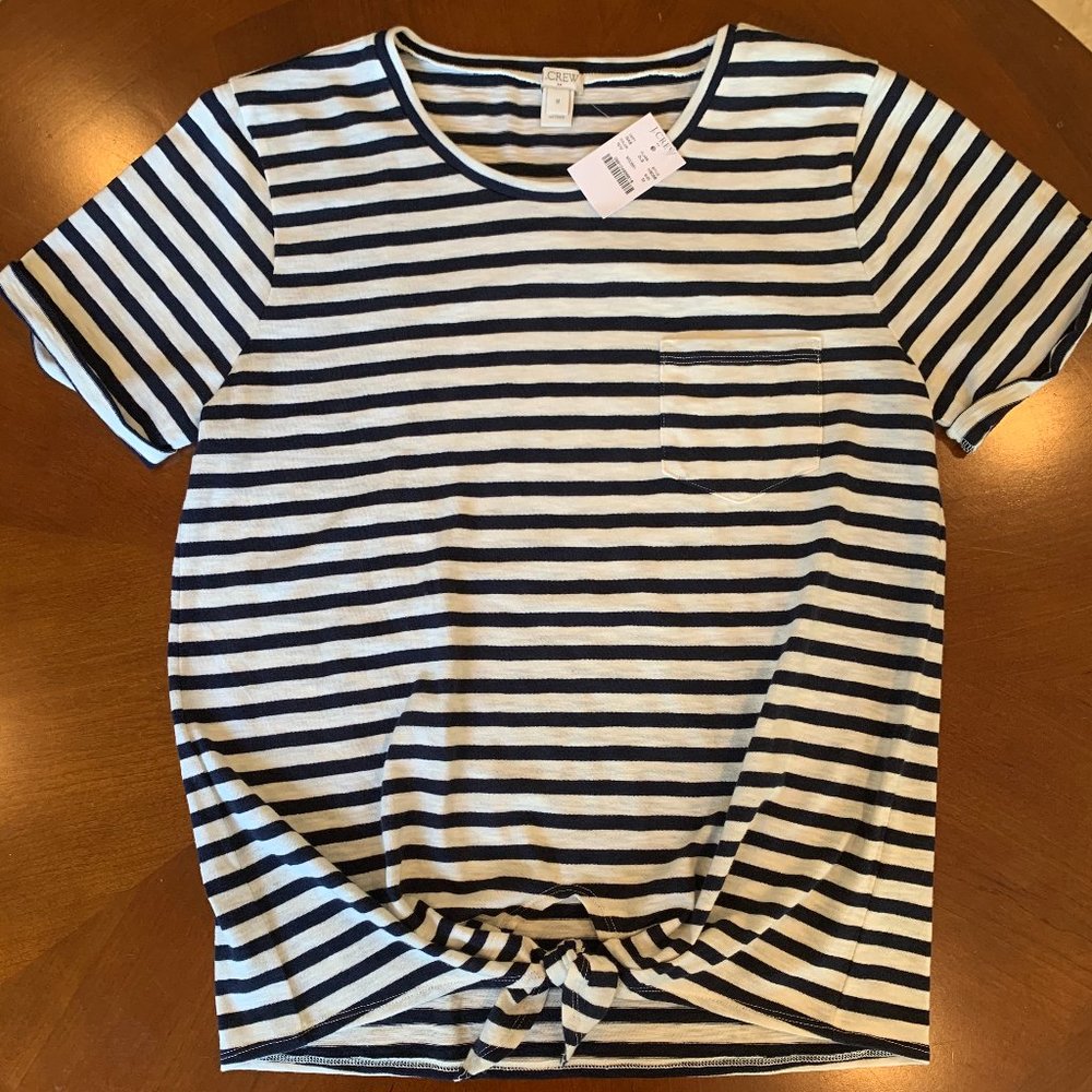 NWT Stripe JCrew Tie Shirt navy and white